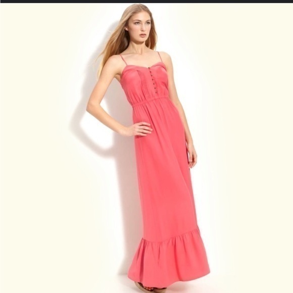 🍕Twelfth Street by Cynthia Vincent peach orange maxi dress pintuck pleats - Picture 1 of 10